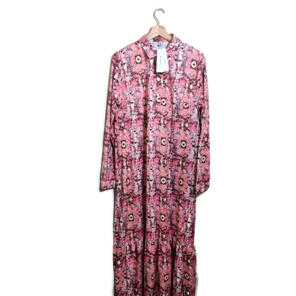 OC ORDER PLUS NWT Bohemian Geometric Kaftan Long Sleeve Collared Maxi Dress 3XL - Picture 3 of 15